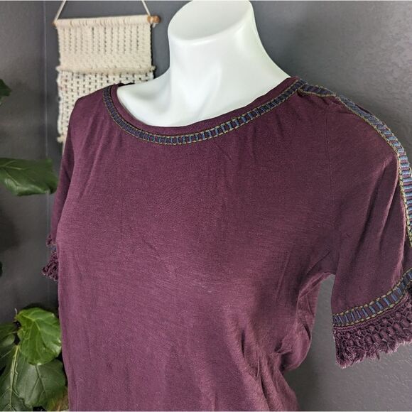 LOFT Plum Embroidered Short Sleeve Shirt - Picture 5 of 7